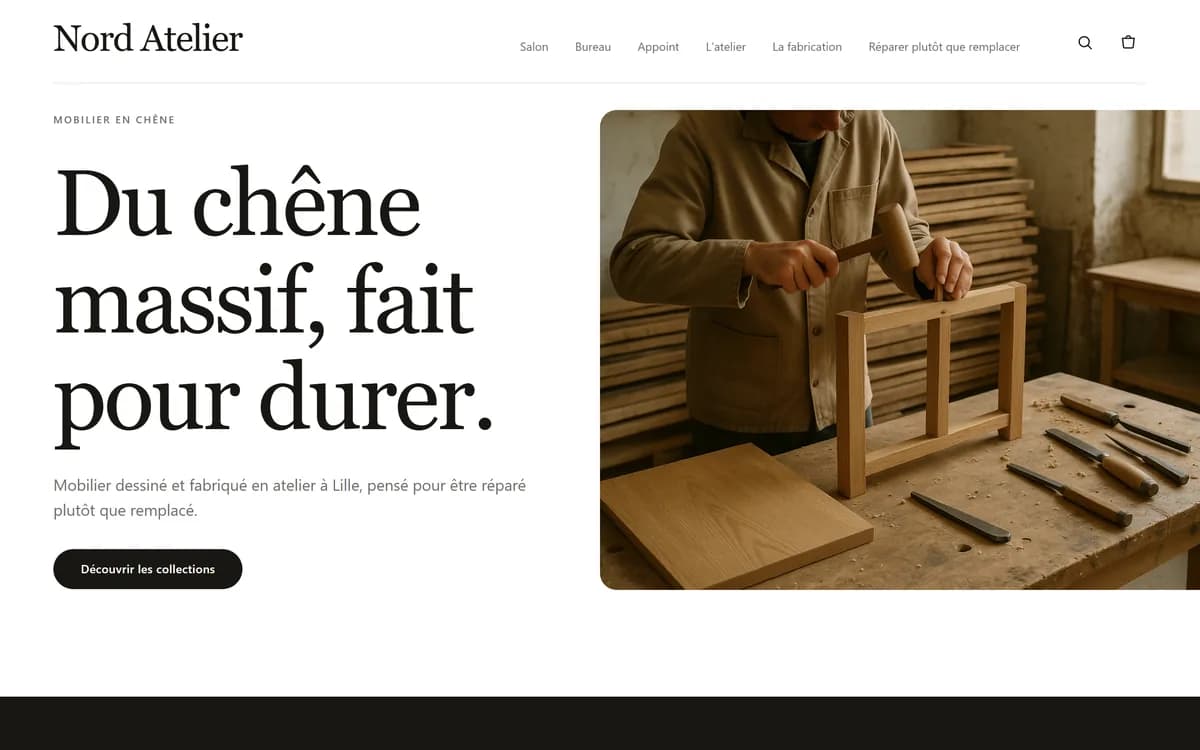 Accueil de Nord Atelier, boutique de démonstration générée par StoreDrop